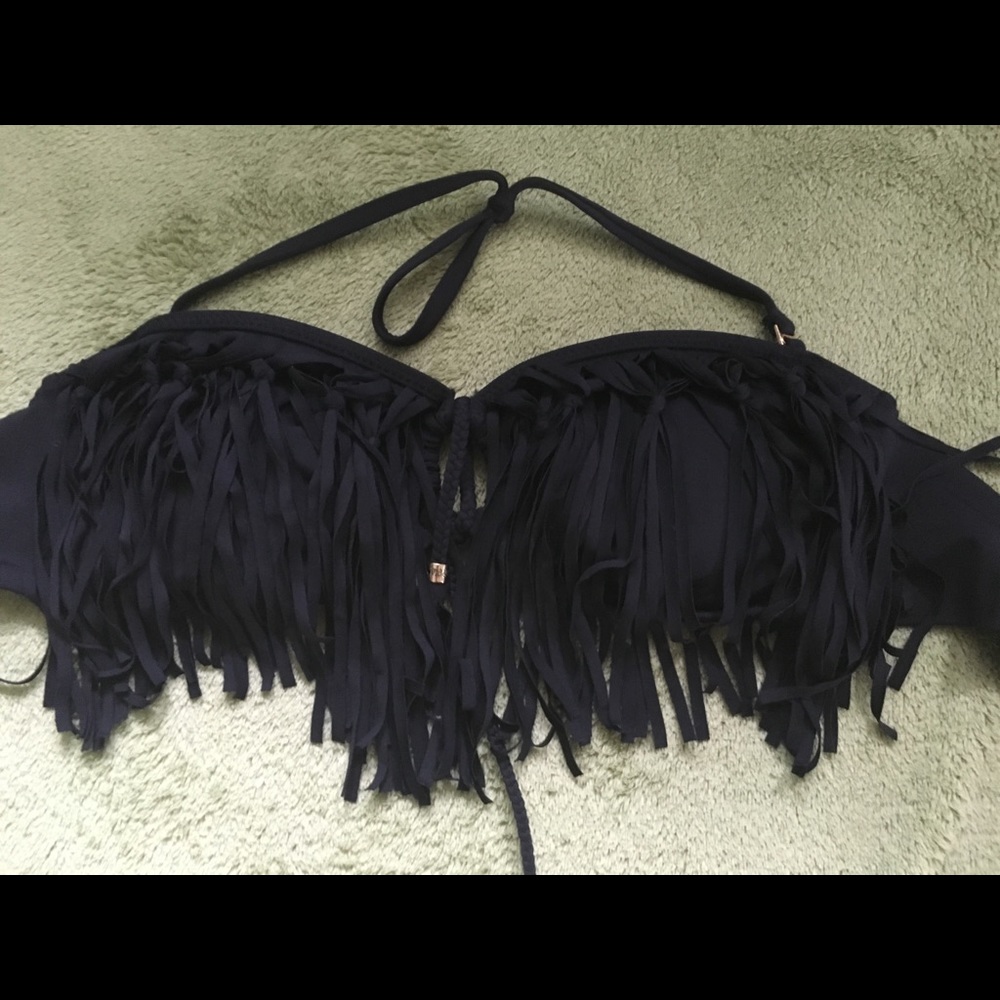 🎉3 for $15🎉 Black fringe bandeau halter bikini